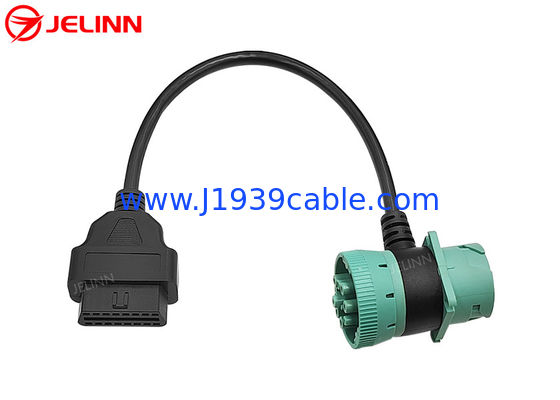 Green Deutsch J1939 9Pin Male Female Connector Pass-through to OBD2 OBDII Cáp nữ hình T 9 Pin OBD 2 Adapt